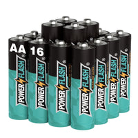 AA Alkaline Batteries (16-Pack), 1.5V Double A Battery - Power Flash