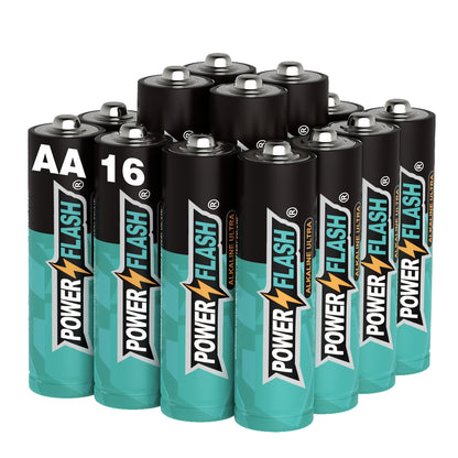 AA Power Flash Alkaline Batteries (16-Pack), Leak-Proof | For Controllers, Toys and More
